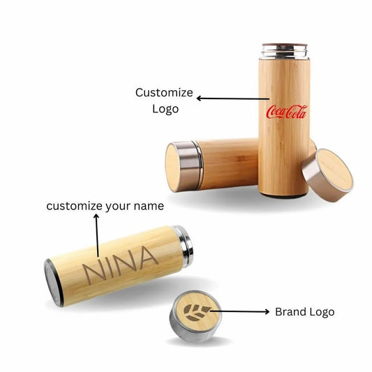 Bamboo and Stainless Steel Thermos Bottle Flask 500 mL